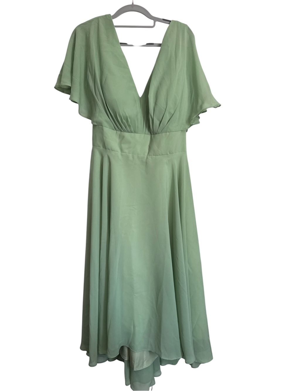 Flowing Mint Green High-Low V-Neck Dress